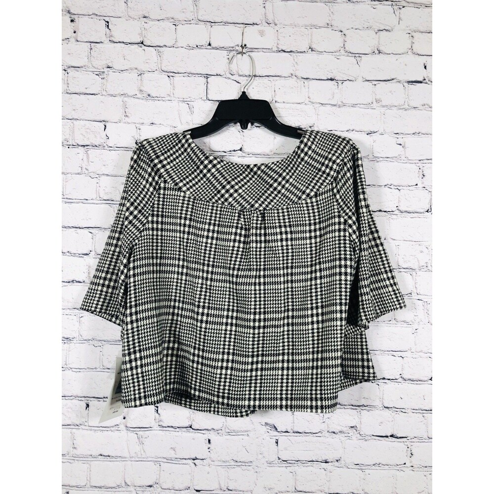 Signature Robbie Bee Women's Houndstooth Plaid Top Single Button B&W 14W - Picture 5 of 6